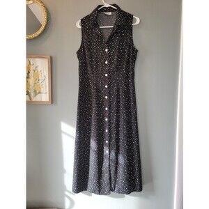 Studio I Womens Size 10 Black & White Polka Dot Button Up Collared Dress Vintage
